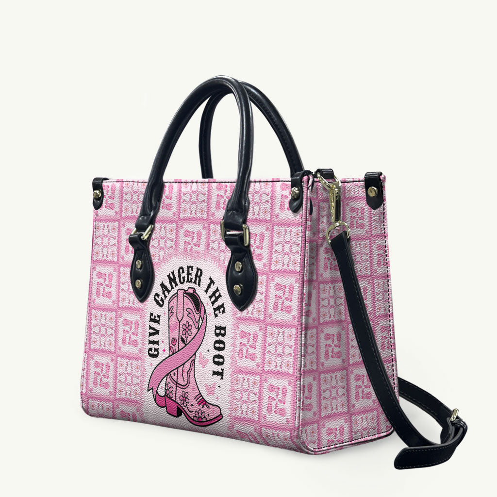 Give Cancer The Boot Pink Cowgirl Leather Bag Hawaiian Paniolo Mixed Quilt Pattern Style LT9 Pink - Polynesian Pride