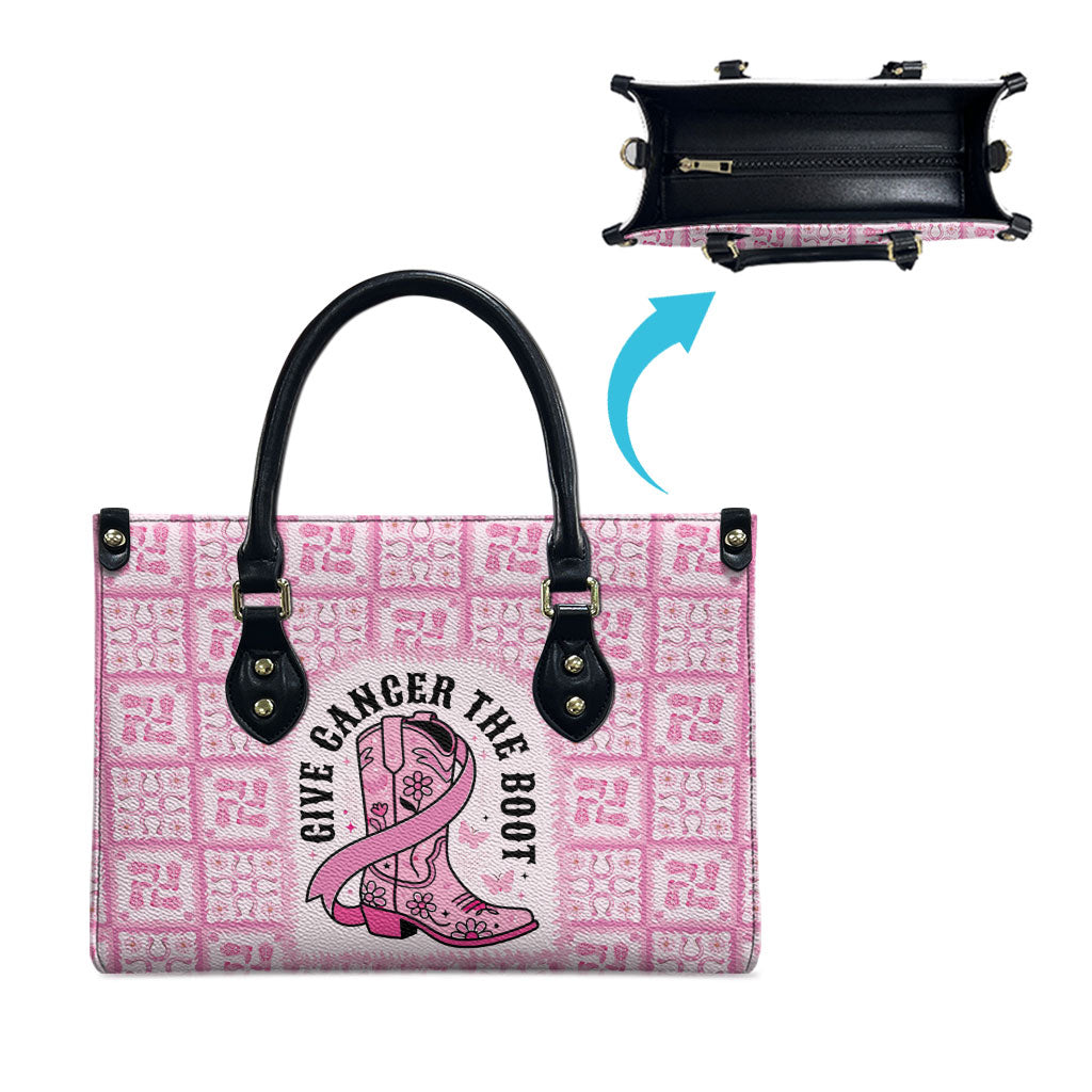 Give Cancer The Boot Pink Cowgirl Leather Bag Hawaiian Paniolo Mixed Quilt Pattern Style LT9 - Polynesian Pride