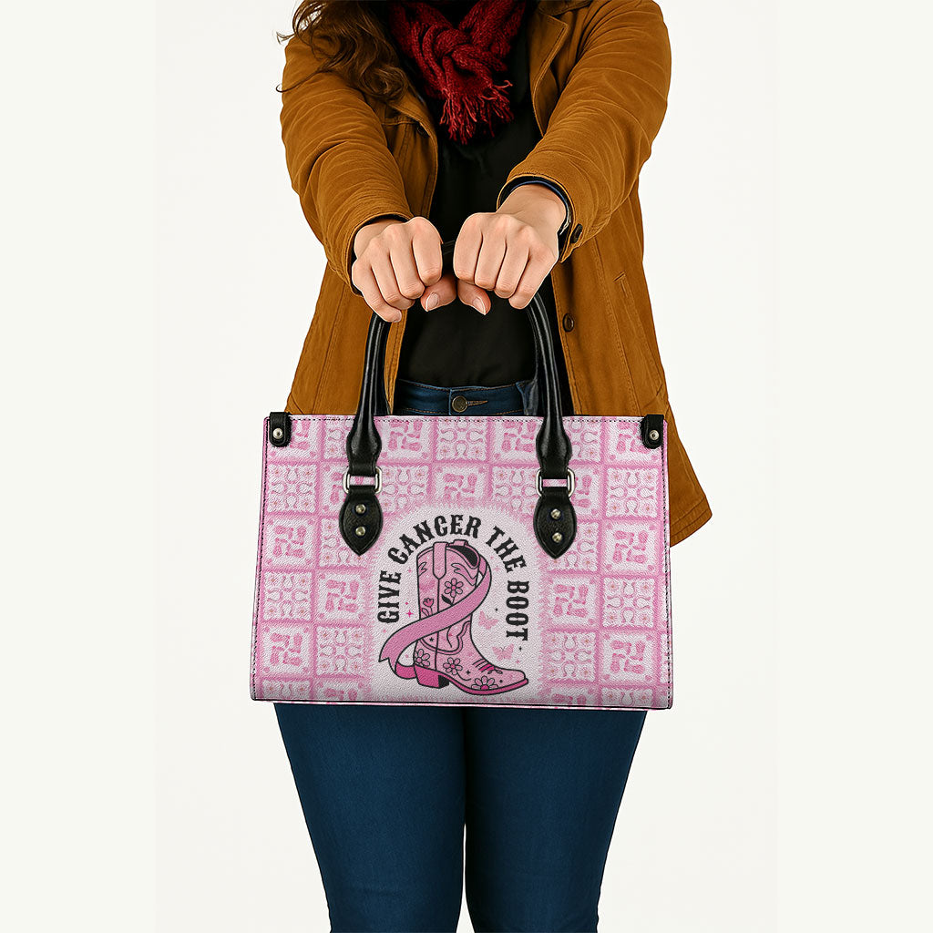 Give Cancer The Boot Pink Cowgirl Leather Bag Hawaiian Paniolo Mixed Quilt Pattern Style LT9 - Polynesian Pride