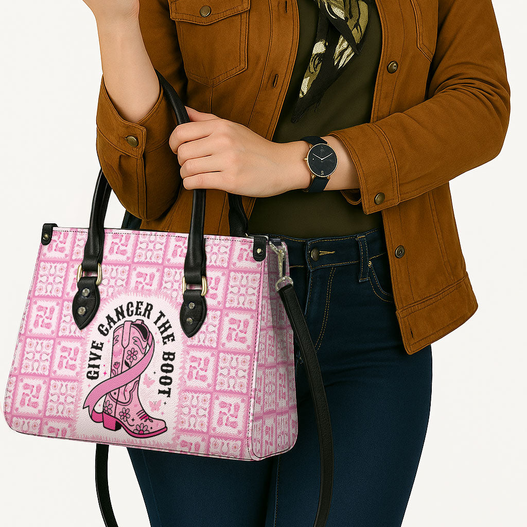 Give Cancer The Boot Pink Cowgirl Leather Bag Hawaiian Paniolo Mixed Quilt Pattern Style LT9 - Polynesian Pride