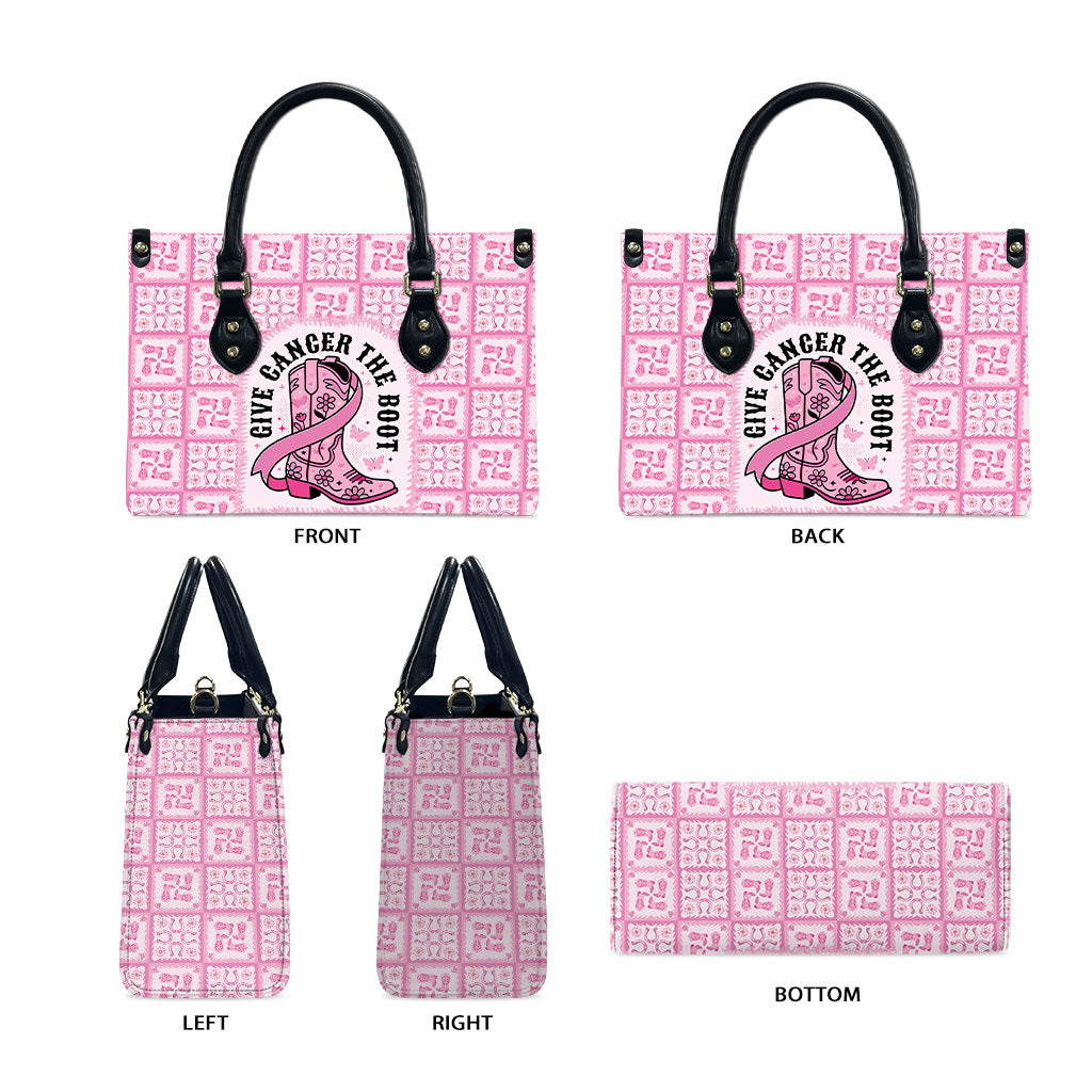 Give Cancer The Boot Pink Cowgirl Leather Bag Hawaiian Paniolo Mixed Quilt Pattern Style LT9 - Polynesian Pride