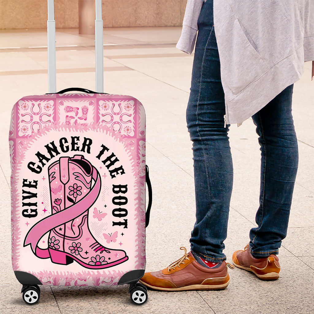 Give Cancer The Boot Pink Cowgirl Luggage Cover Hawaiian Paniolo Mixed Quilt Pattern Style