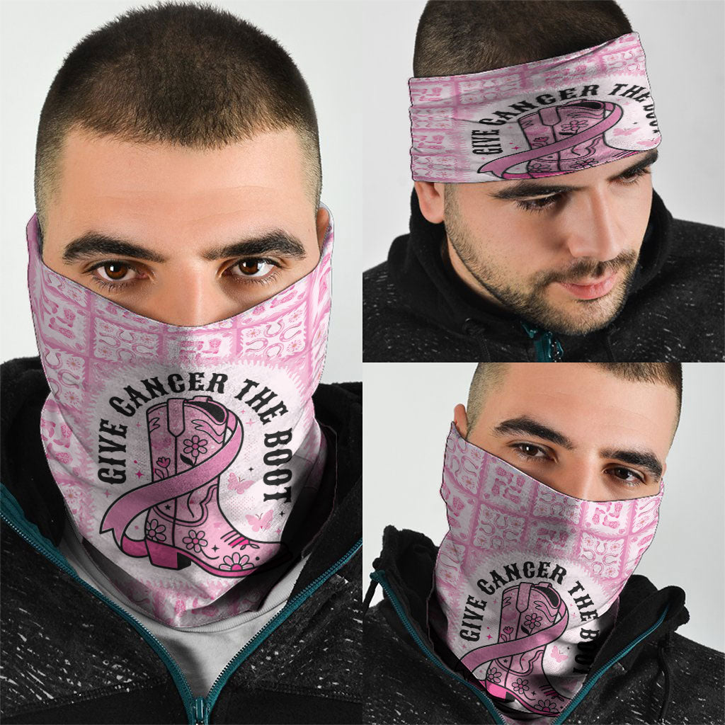 Give Cancer The Boot Pink Cowgirl Neck Gaiter Hawaiian Paniolo Mixed Quilt Pattern Style LT9 - Polynesian Pride