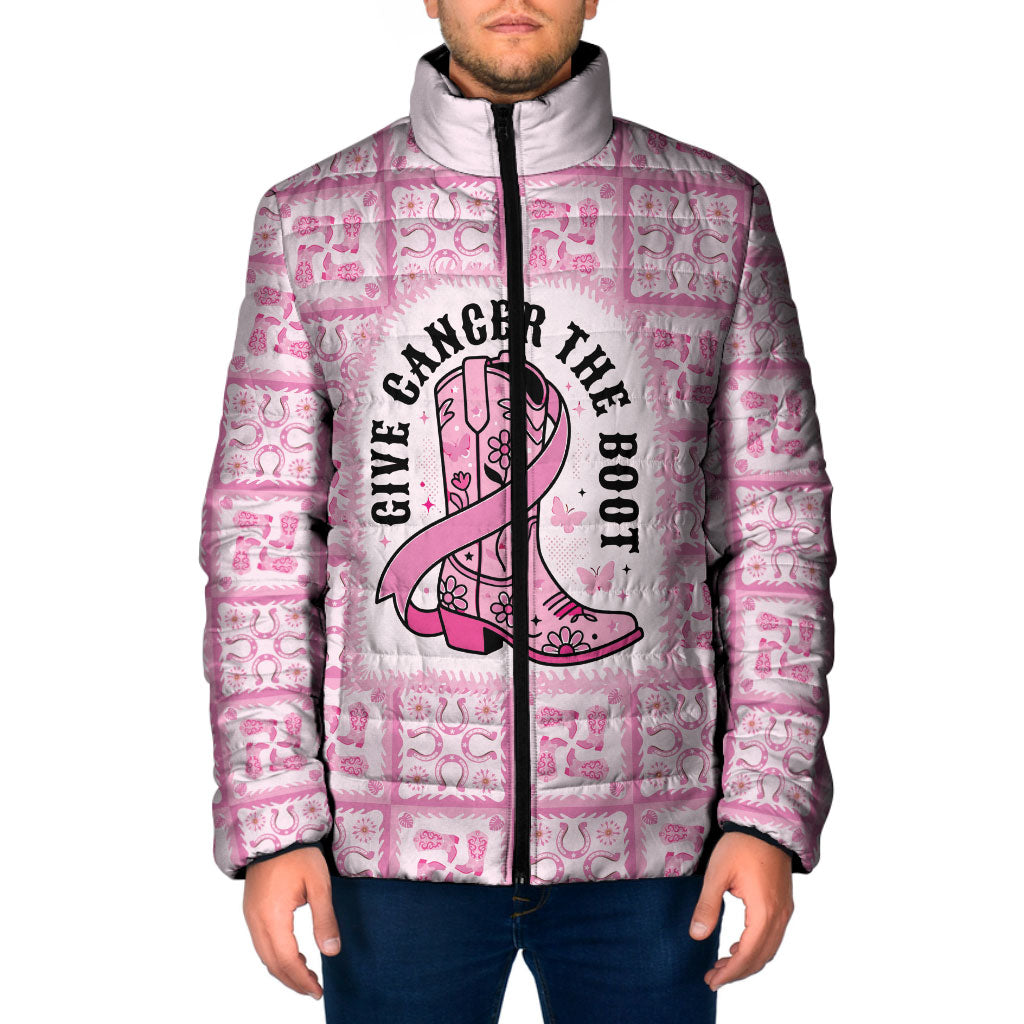 Give Cancer The Boot Pink Cowgirl Padded Jacket Hawaiian Paniolo Mixed Quilt Pattern Style LT9 Men Pink - Polynesian Pride