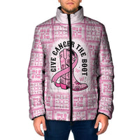 Give Cancer The Boot Pink Cowgirl Padded Jacket Hawaiian Paniolo Mixed Quilt Pattern Style LT9 Men Pink - Polynesian Pride