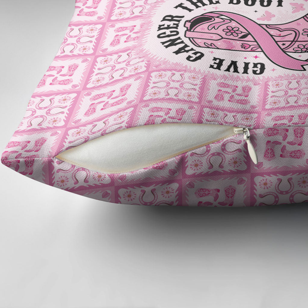 Give Cancer The Boot Pink Cowgirl Pillow Cover Hawaiian Paniolo Mixed Quilt Pattern Style LT9 - Polynesian Pride