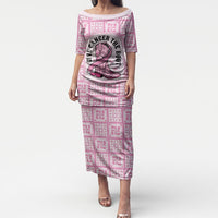 Give Cancer The Boot Pink Cowgirl Puletasi Hawaiian Paniolo Mixed Quilt Pattern Style LT9 Long Dress Pink - Polynesian Pride