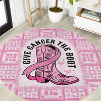 Give Cancer The Boot Pink Cowgirl Round Carpet Hawaiian Paniolo Mixed Quilt Pattern Style LT9 Pink - Polynesian Pride