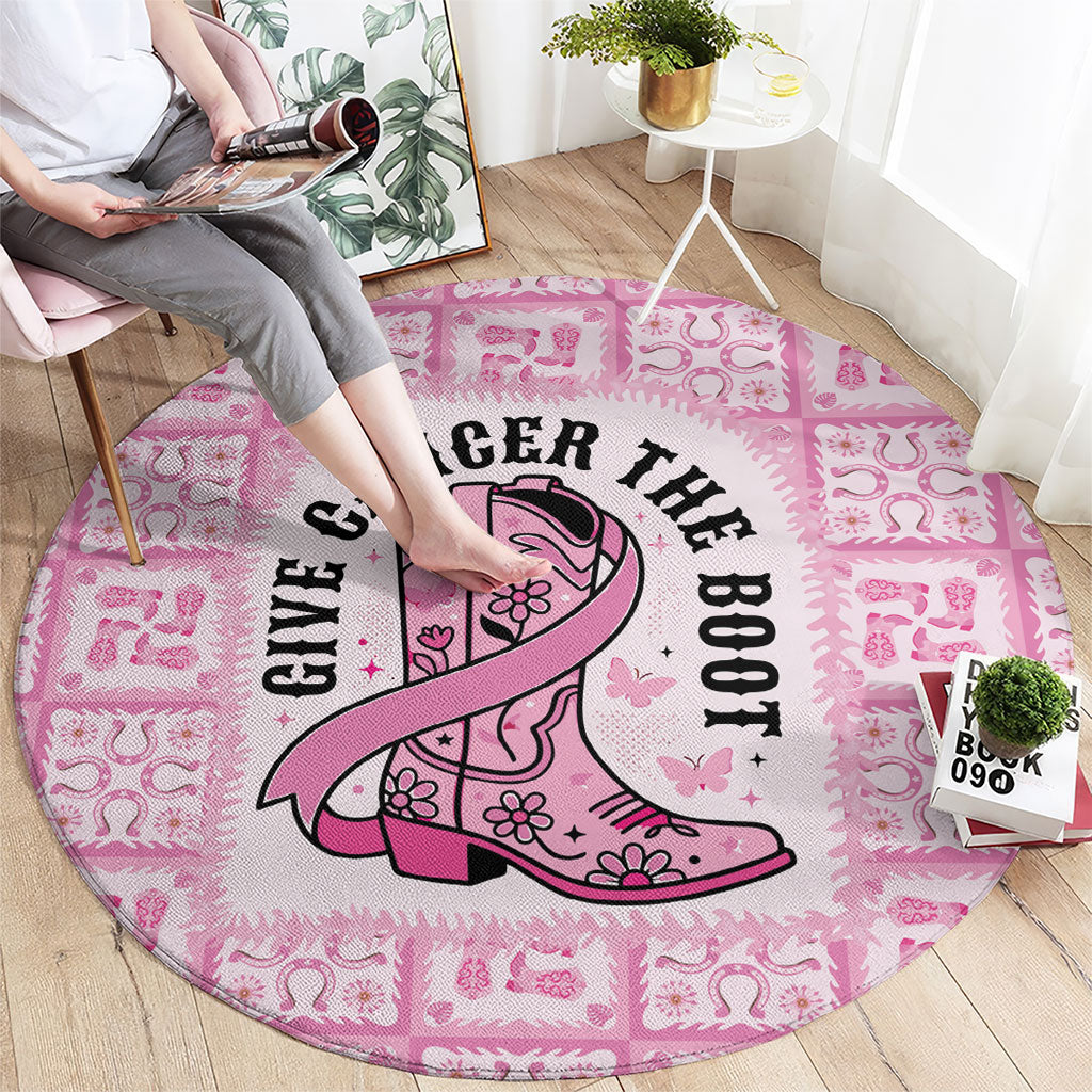 Give Cancer The Boot Pink Cowgirl Round Carpet Hawaiian Paniolo Mixed Quilt Pattern Style LT9 - Polynesian Pride