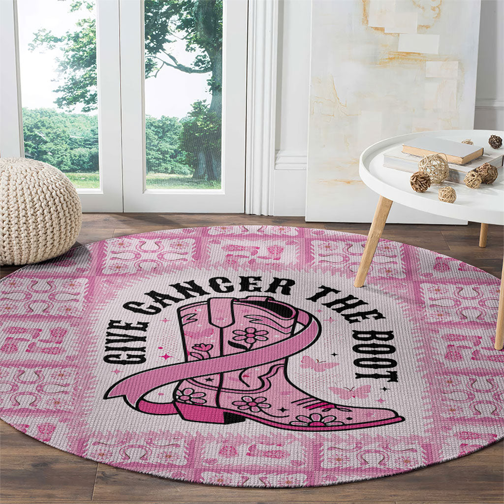 Give Cancer The Boot Pink Cowgirl Round Carpet Hawaiian Paniolo Mixed Quilt Pattern Style LT9 - Polynesian Pride