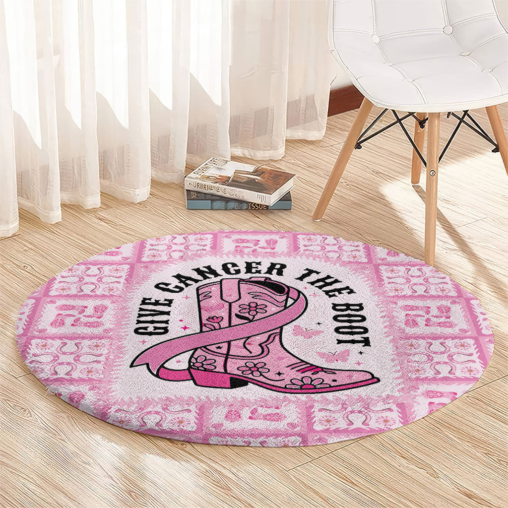 Give Cancer The Boot Pink Cowgirl Round Carpet Hawaiian Paniolo Mixed Quilt Pattern Style LT9 - Polynesian Pride