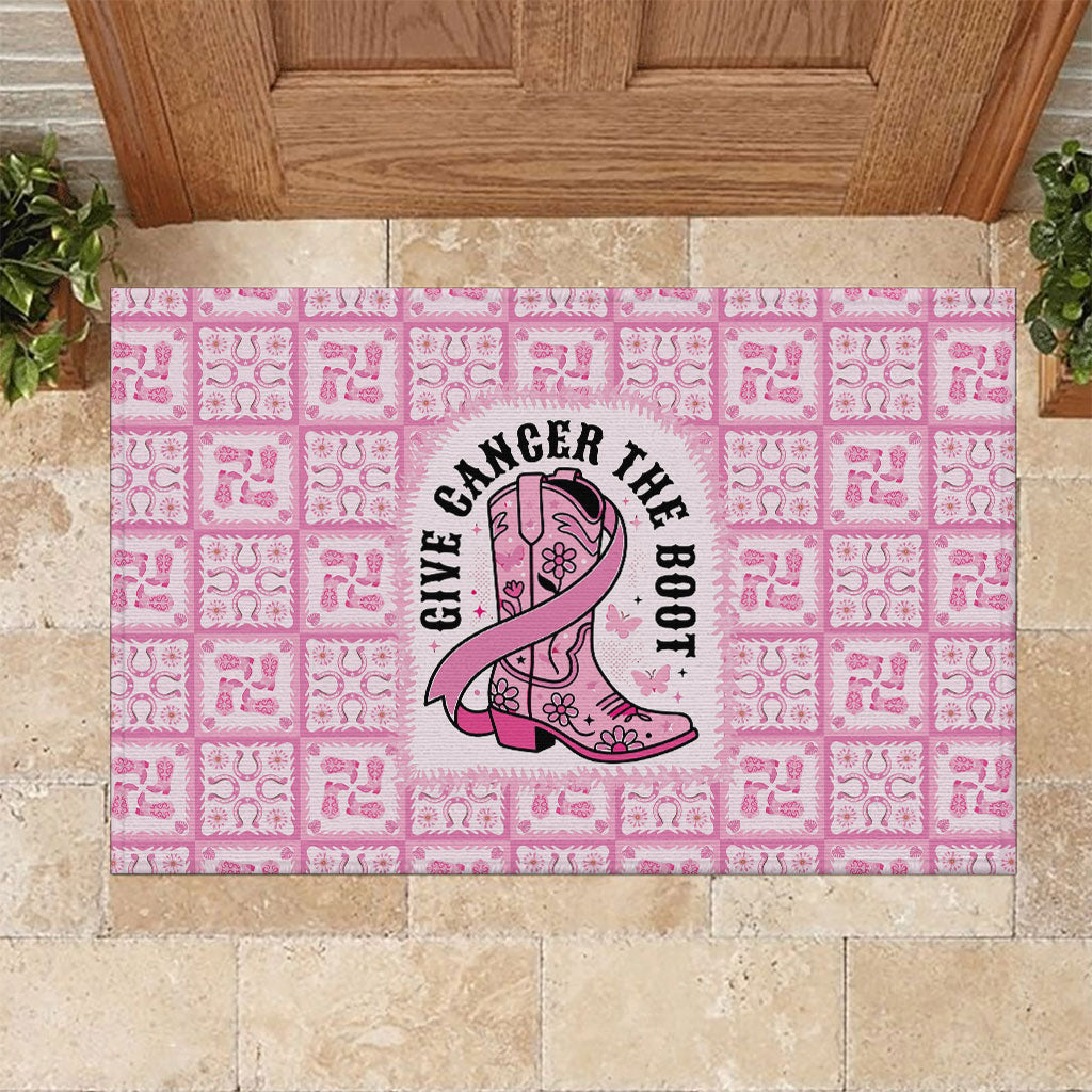 Give Cancer The Boot Pink Cowgirl Rubber Doormat Hawaiian Paniolo Mixed Quilt Pattern Style