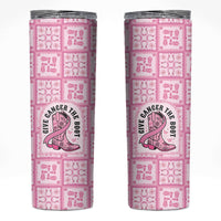 Give Cancer The Boot Pink Cowgirl Skinny Tumbler Hawaiian Paniolo Mixed Quilt Pattern Style LT9 Pink - Polynesian Pride