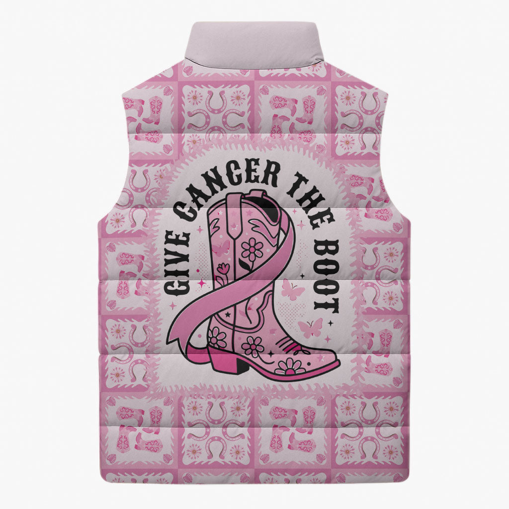 Give Cancer The Boot Pink Cowgirl Sleeveless Puffer Jacket Hawaiian Paniolo Mixed Quilt Pattern Style LT9 - Polynesian Pride