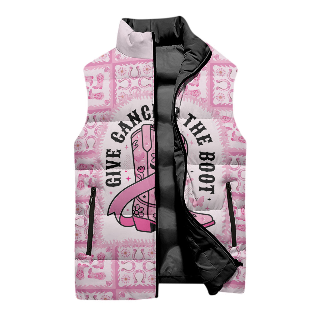 Give Cancer The Boot Pink Cowgirl Sleeveless Puffer Jacket Hawaiian Paniolo Mixed Quilt Pattern Style LT9 - Polynesian Pride