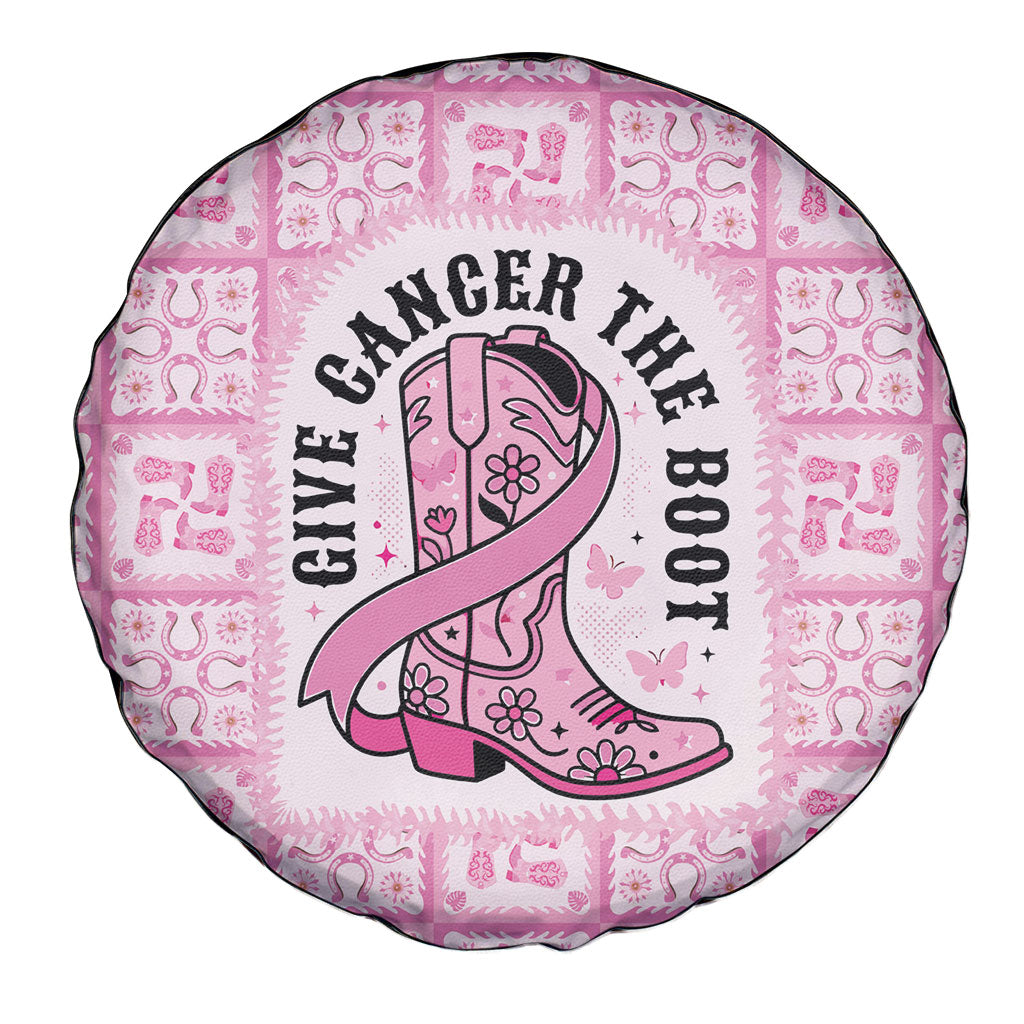 Give Cancer The Boot Pink Cowgirl Spare Tire Cover Hawaiian Paniolo Mixed Quilt Pattern Style LT9 - Polynesian Pride