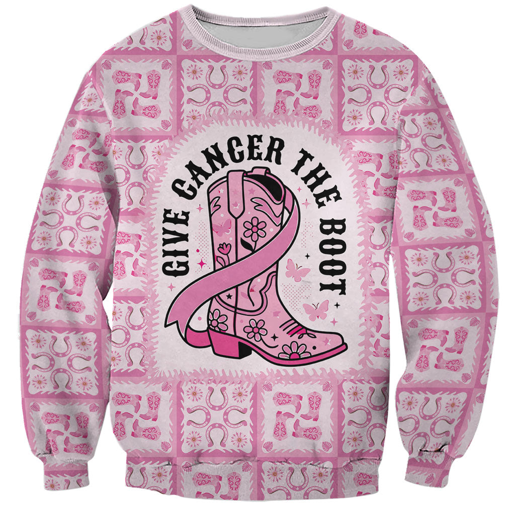 Give Cancer The Boot Pink Cowgirl Sweatshirt Hawaiian Paniolo Mixed Quilt Pattern Style