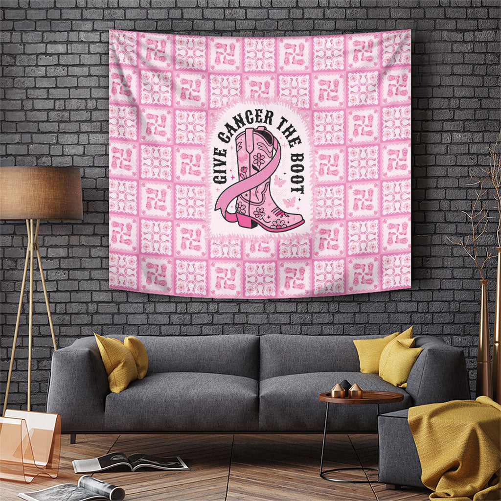 Give Cancer The Boot Pink Cowgirl Tapestry Hawaiian Paniolo Mixed Quilt Pattern Style LT9 Pink - Polynesian Pride