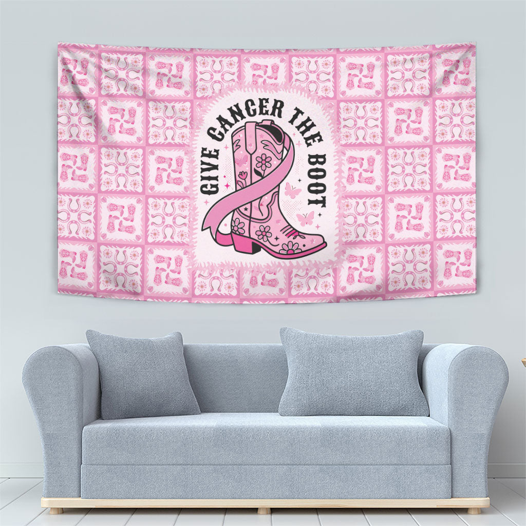 Give Cancer The Boot Pink Cowgirl Tapestry Hawaiian Paniolo Mixed Quilt Pattern Style LT9 - Polynesian Pride