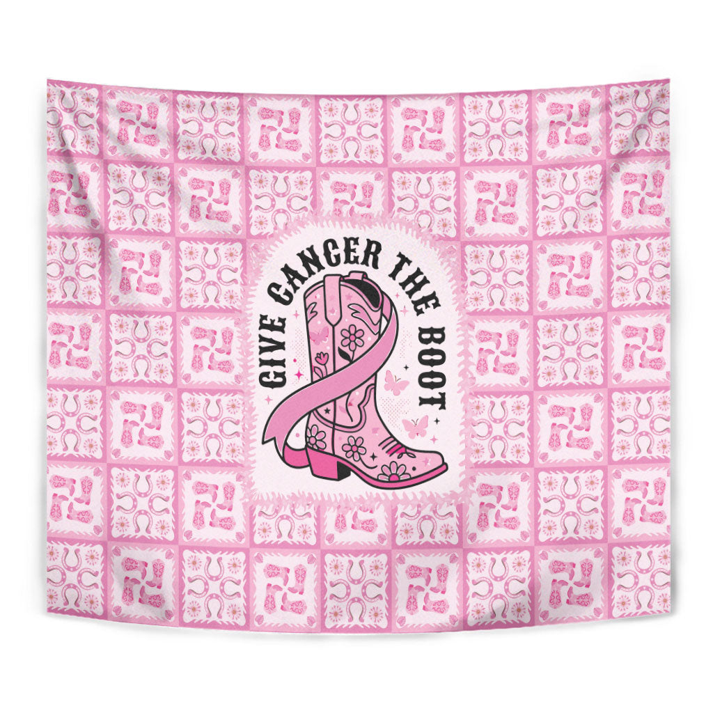 Give Cancer The Boot Pink Cowgirl Tapestry Hawaiian Paniolo Mixed Quilt Pattern Style LT9 - Polynesian Pride