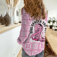 Give Cancer The Boot Pink Cowgirl Women Casual Shirt Hawaiian Paniolo Mixed Quilt Pattern Style LT9 - Polynesian Pride