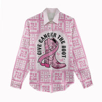 Give Cancer The Boot Pink Cowgirl Women Casual Shirt Hawaiian Paniolo Mixed Quilt Pattern Style LT9 - Polynesian Pride