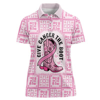 Give Cancer The Boot Pink Cowgirl Women Polo Shirt Hawaiian Paniolo Mixed Quilt Pattern Style LT9 Female Pink - Polynesian Pride