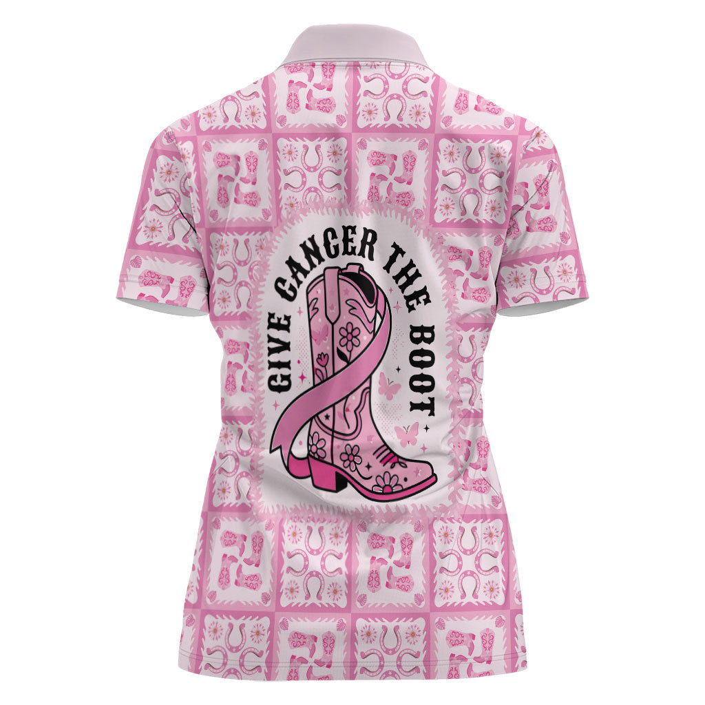 Give Cancer The Boot Pink Cowgirl Women Polo Shirt Hawaiian Paniolo Mixed Quilt Pattern Style LT9 - Polynesian Pride