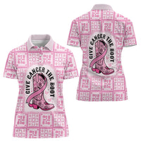 Give Cancer The Boot Pink Cowgirl Women Polo Shirt Hawaiian Paniolo Mixed Quilt Pattern Style LT9 - Polynesian Pride