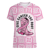 Give Cancer The Boot Pink Cowgirl Women V-Neck T-Shirt Hawaiian Paniolo Mixed Quilt Pattern Style LT9 Female Pink - Polynesian Pride