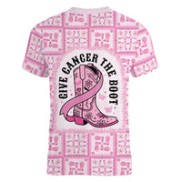 Give Cancer The Boot Pink Cowgirl Women V-Neck T-Shirt Hawaiian Paniolo Mixed Quilt Pattern Style LT9 - Polynesian Pride