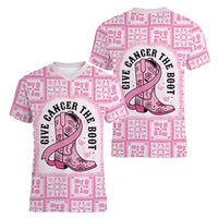 Give Cancer The Boot Pink Cowgirl Women V-Neck T-Shirt Hawaiian Paniolo Mixed Quilt Pattern Style LT9 - Polynesian Pride