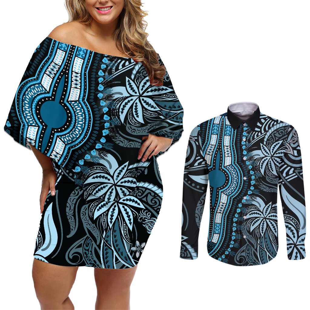 polynesia-dashiki-couples-matching-off-shoulder-short-dress-and-long-sleeve-button-shirts-polynesia-and-africa-traditional-special-together-blue
