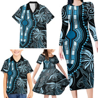 Polynesia Dashiki Family Matching Long Sleeve Bodycon Dress and Hawaiian Shirt Polynesia and Africa Traditional Special Together Blue LT9 - Polynesian Pride