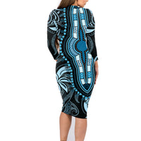 Polynesia Dashiki Family Matching Long Sleeve Bodycon Dress and Hawaiian Shirt Polynesia and Africa Traditional Special Together Blue LT9 - Polynesian Pride