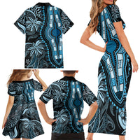 Polynesia Dashiki Family Matching Short Sleeve Bodycon Dress and Hawaiian Shirt Polynesia and Africa Traditional Special Together Blue LT9 - Polynesian Pride
