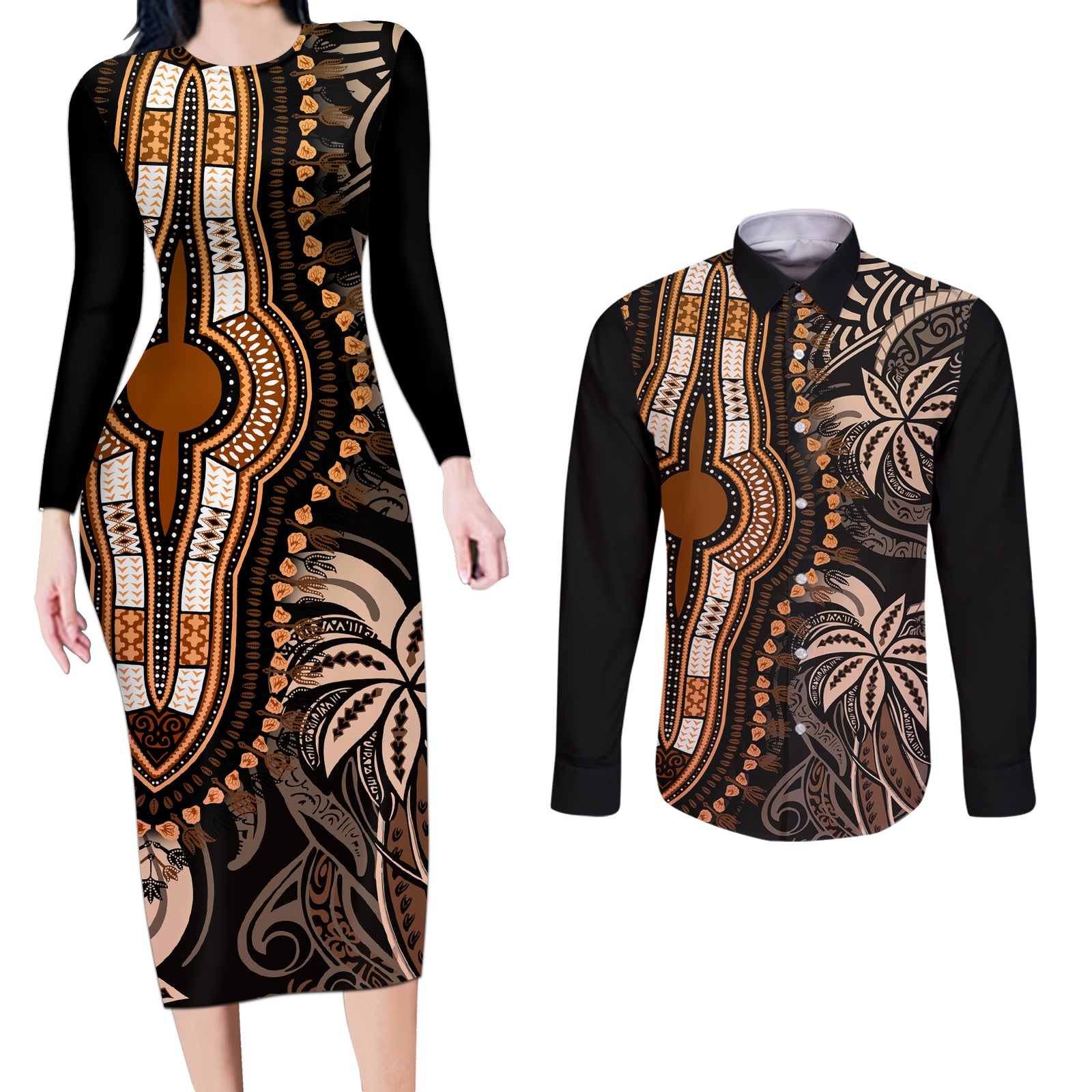 polynesia-dashiki-couples-matching-long-sleeve-bodycon-dress-and-long-sleeve-button-shirts-polynesia-and-africa-traditional-special-together-gold