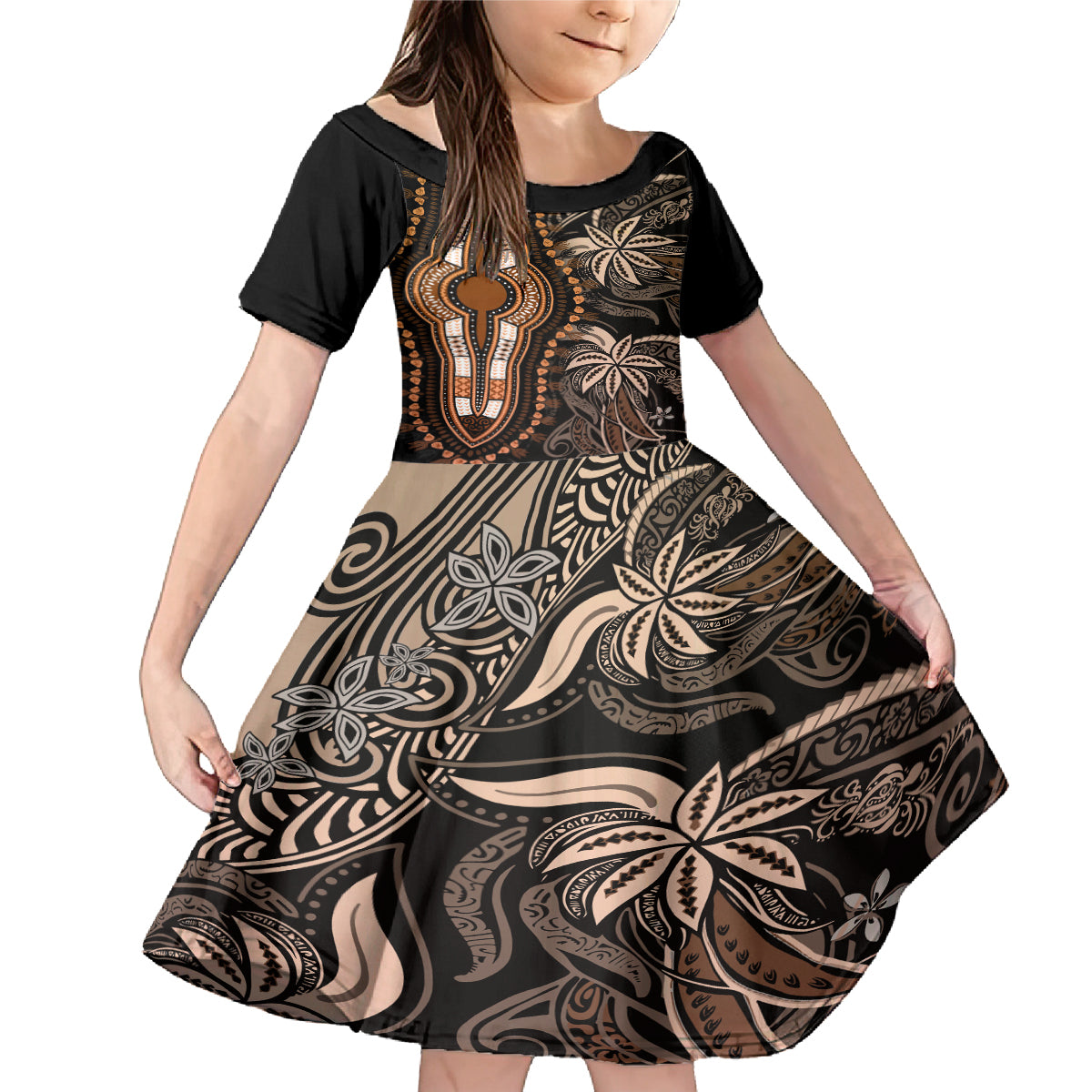 Polynesia Dashiki Family Matching Mermaid Dress and Hawaiian Shirt Polynesia and Africa Traditional Special Together Gold LT9 Daughter's Dress Gold - Polynesian Pride