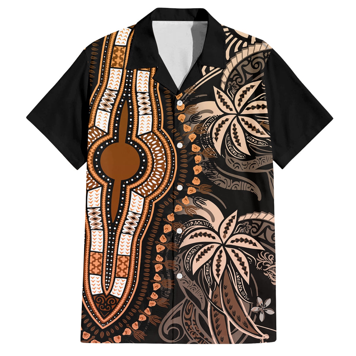 polynesia-dashiki-family-matching-off-shoulder-maxi-dress-and-hawaiian-shirt-polynesia-and-africa-traditional-special-together-gold