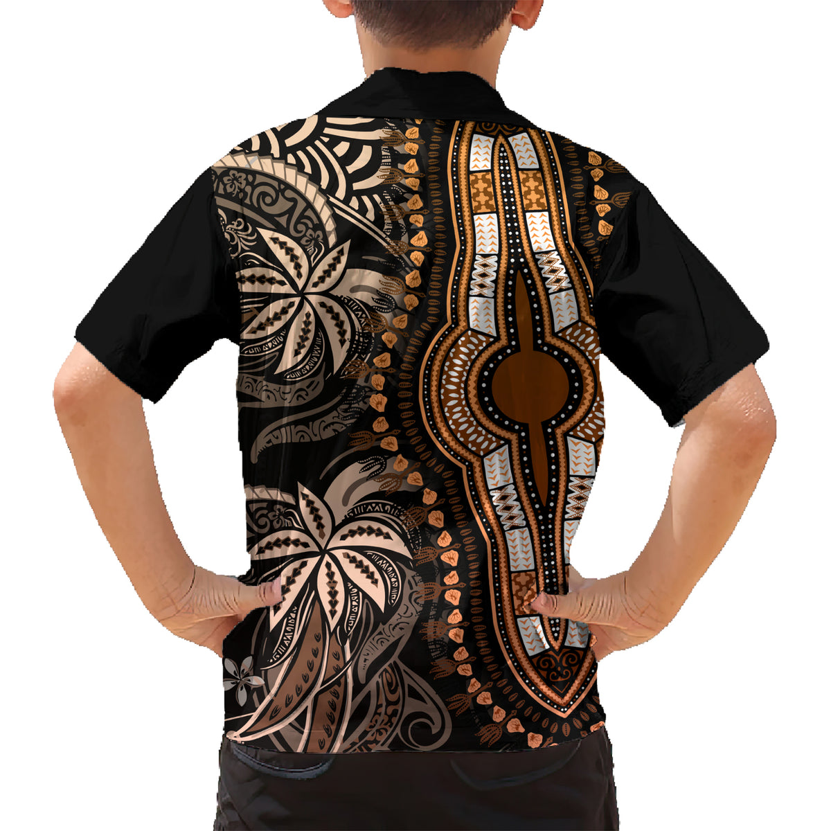 Polynesia Dashiki Family Matching Short Sleeve Bodycon Dress and Hawaiian Shirt Polynesia and Africa Traditional Special Together Gold LT9 - Polynesian Pride
