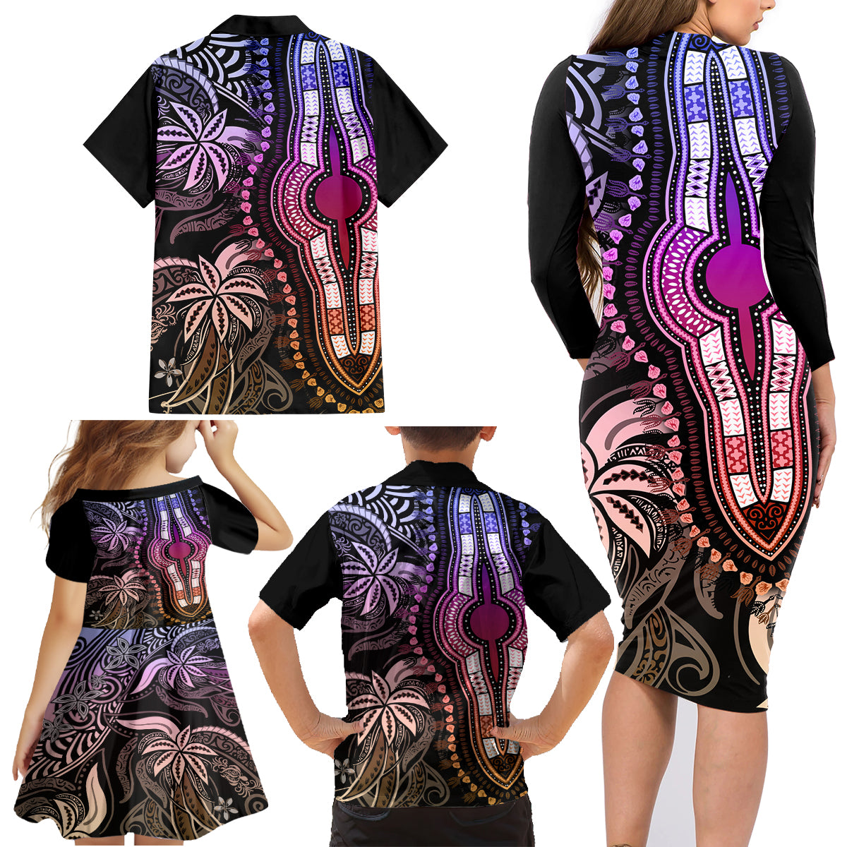 Polynesia Dashiki Family Matching Long Sleeve Bodycon Dress and Hawaiian Shirt Polynesia and Africa Traditional Special Together Pastel LT9 - Polynesian Pride