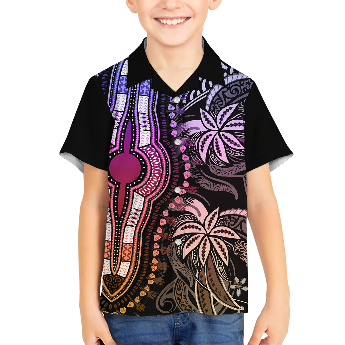 Polynesia Dashiki Family Matching Long Sleeve Bodycon Dress and Hawaiian Shirt Polynesia and Africa Traditional Special Together Pastel LT9 Son's Shirt Pastel - Polynesian Pride