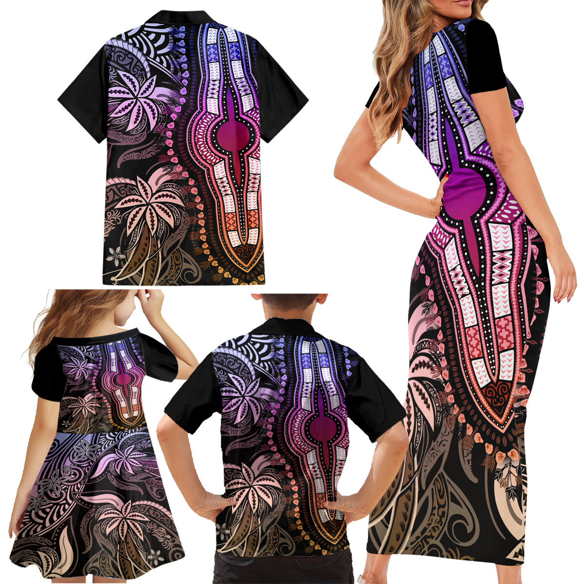 Polynesia Dashiki Family Matching Short Sleeve Bodycon Dress and Hawaiian Shirt Polynesia and Africa Traditional Special Together Pastel LT9 - Polynesian Pride
