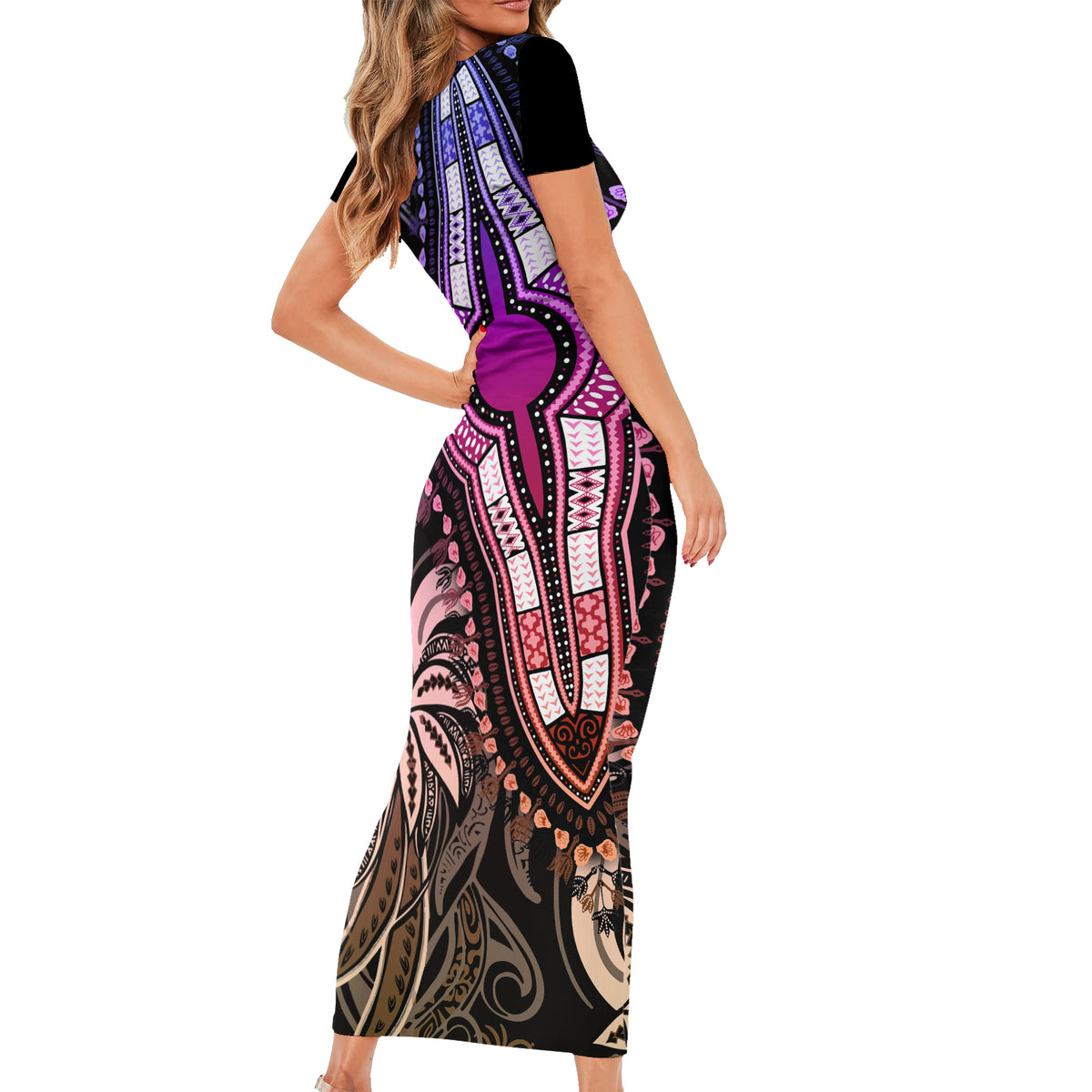 Polynesia Dashiki Family Matching Short Sleeve Bodycon Dress and Hawaiian Shirt Polynesia and Africa Traditional Special Together Pastel LT9 - Polynesian Pride