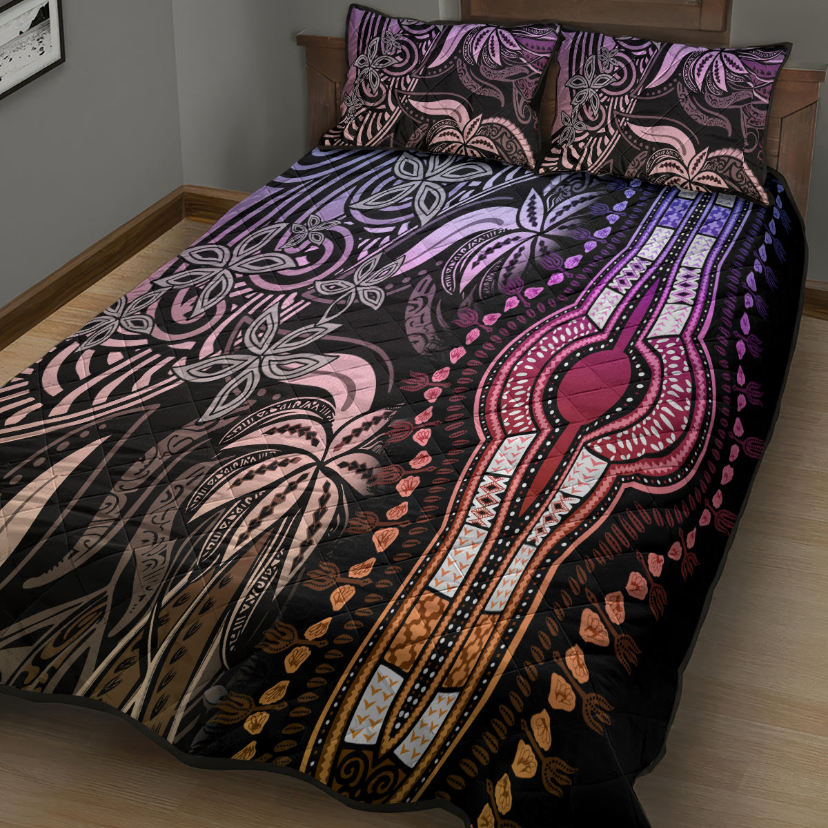 Polynesia Dashiki Quilt Bed Set Polynesia and Africa Traditional Special Together Pastel LT9 - Polynesian Pride