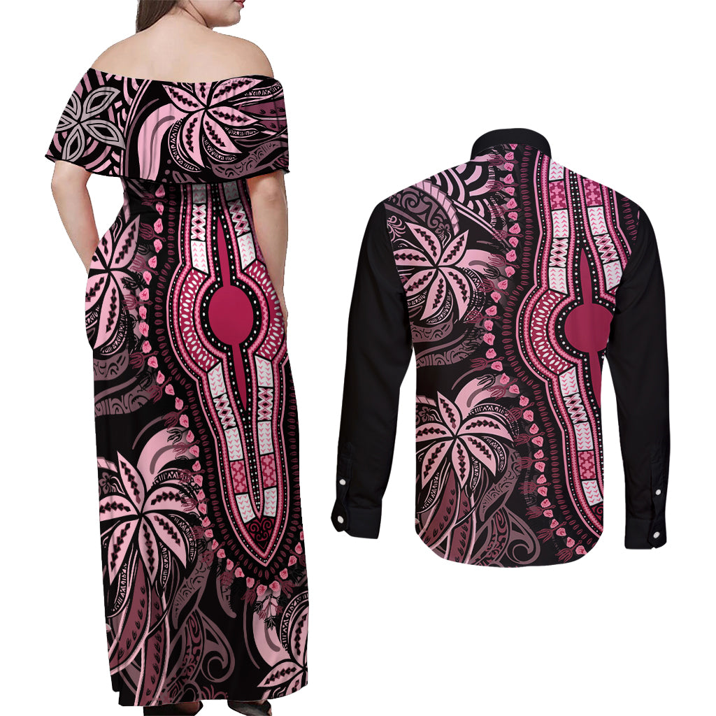 polynesia-dashiki-couples-matching-off-shoulder-maxi-dress-and-long-sleeve-button-shirts-polynesia-and-africa-traditional-special-together-pink