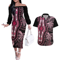 Polynesia Dashiki Couples Matching Off The Shoulder Long Sleeve Dress and Hawaiian Shirt Polynesia and Africa Traditional Special Together Pink LT9 Pink - Polynesian Pride