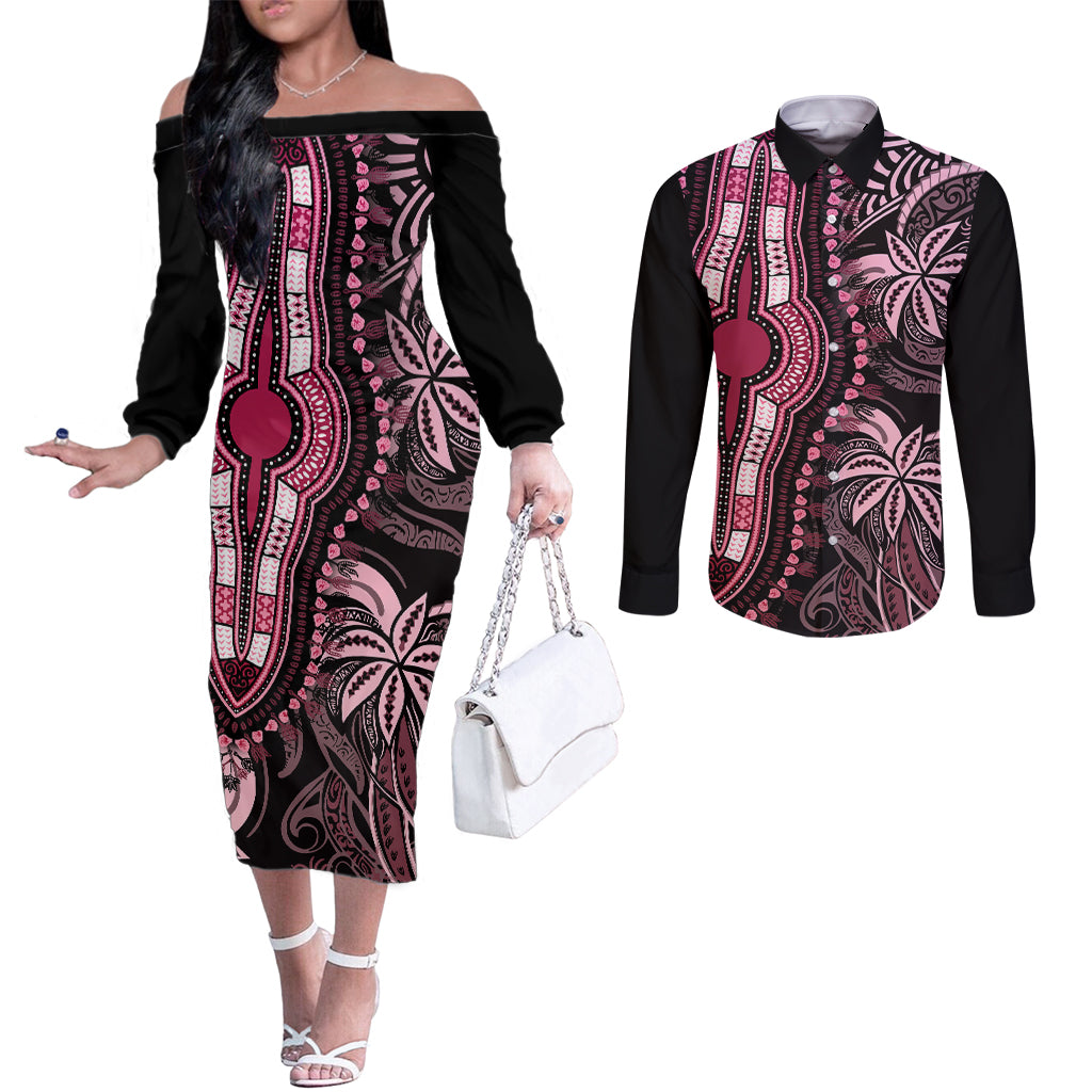 polynesia-dashiki-couples-matching-off-the-shoulder-long-sleeve-dress-and-long-sleeve-button-shirts-polynesia-and-africa-traditional-special-together-pink