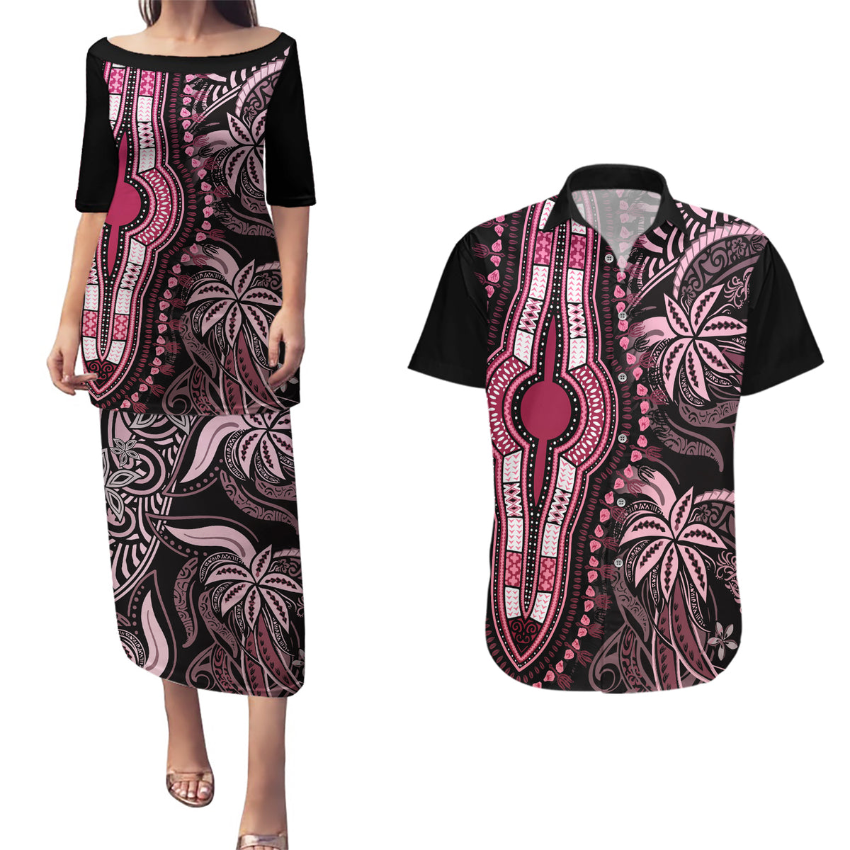 polynesia-dashiki-couples-matching-puletasi-dress-and-hawaiian-shirt-polynesia-and-africa-traditional-special-together-pink