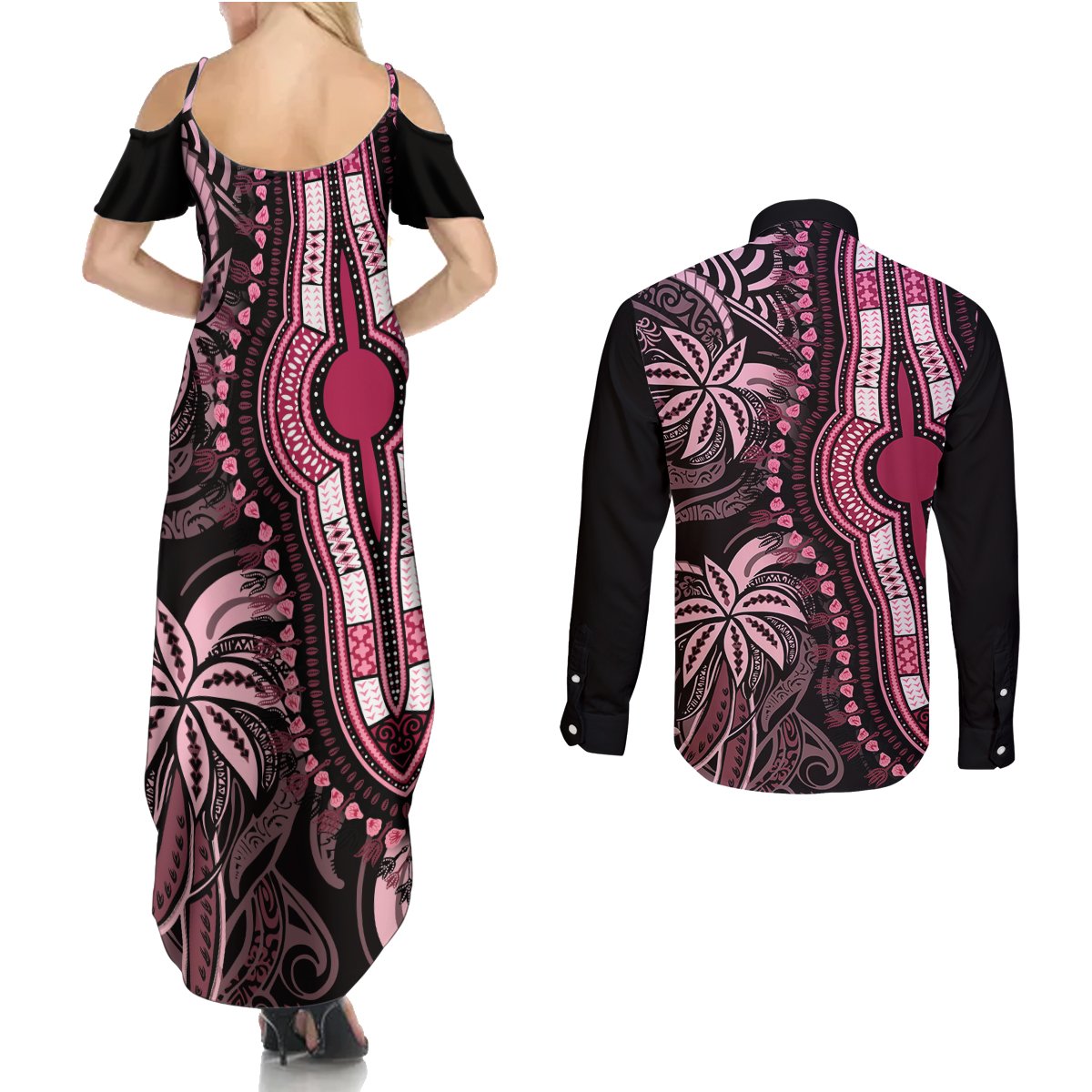 polynesia-dashiki-couples-matching-summer-maxi-dress-and-long-sleeve-button-shirts-polynesia-and-africa-traditional-special-together-pink